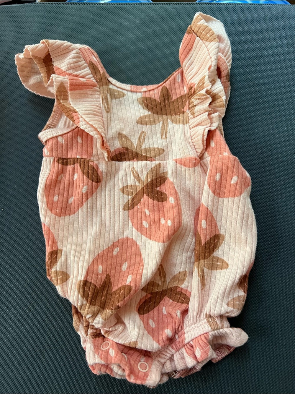 Baby Girl Cloud Island Strawberry Ruffle Tank Romper